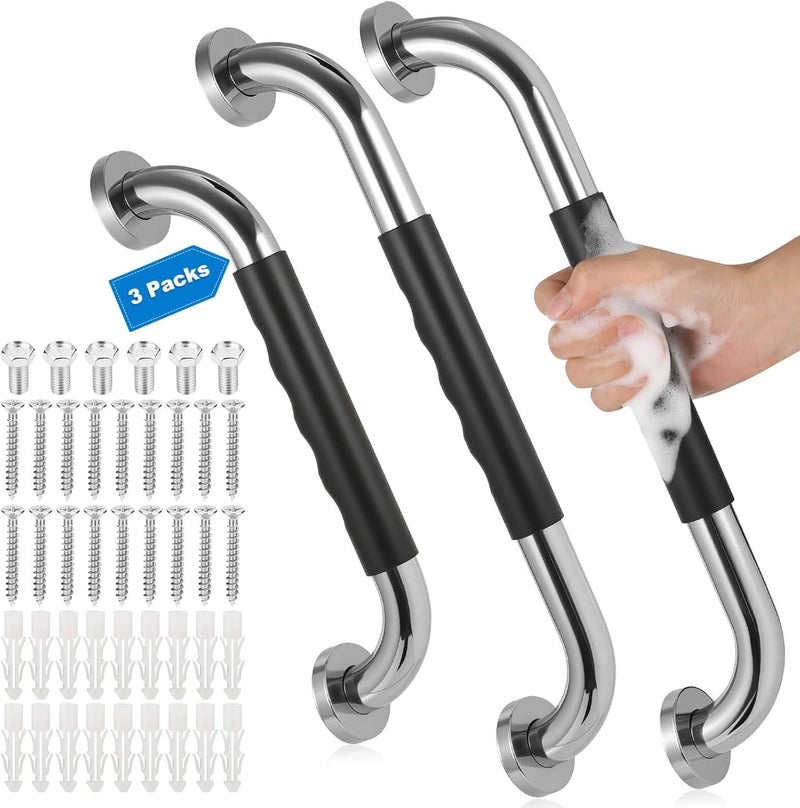 Tetutor 3 Pack Grab Bars for Bathtubs and Showers, 16-Inch and 12-Inch Anti-Slip Bathroom Shower Grab Bars for Seniors Wall, Safety Handicap Grab Bars Stainless Steel,Shower Handle for Elderly - Image 1